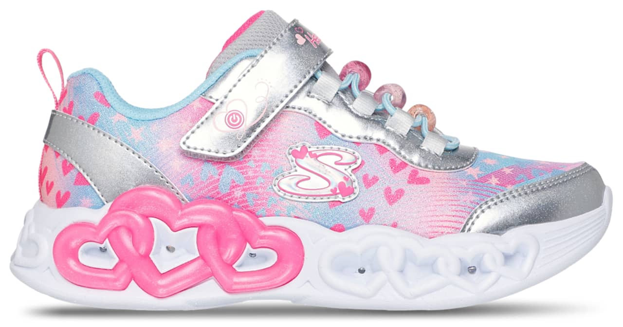 Skechers Infinite Heart Lights Sneaker Silver 2.5 New