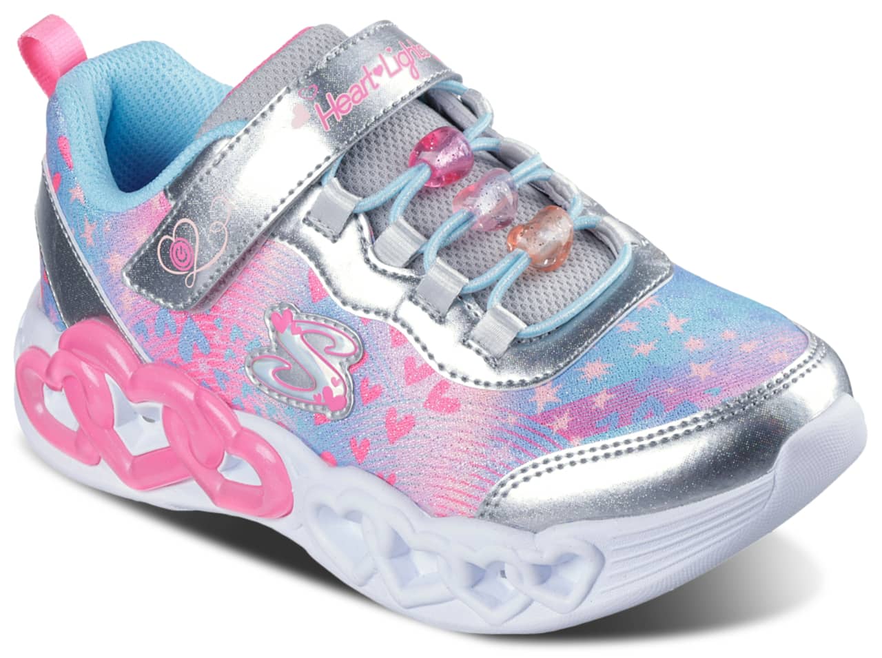 Skechers Infinite Heart Lights Sneaker Silver 2.5 New