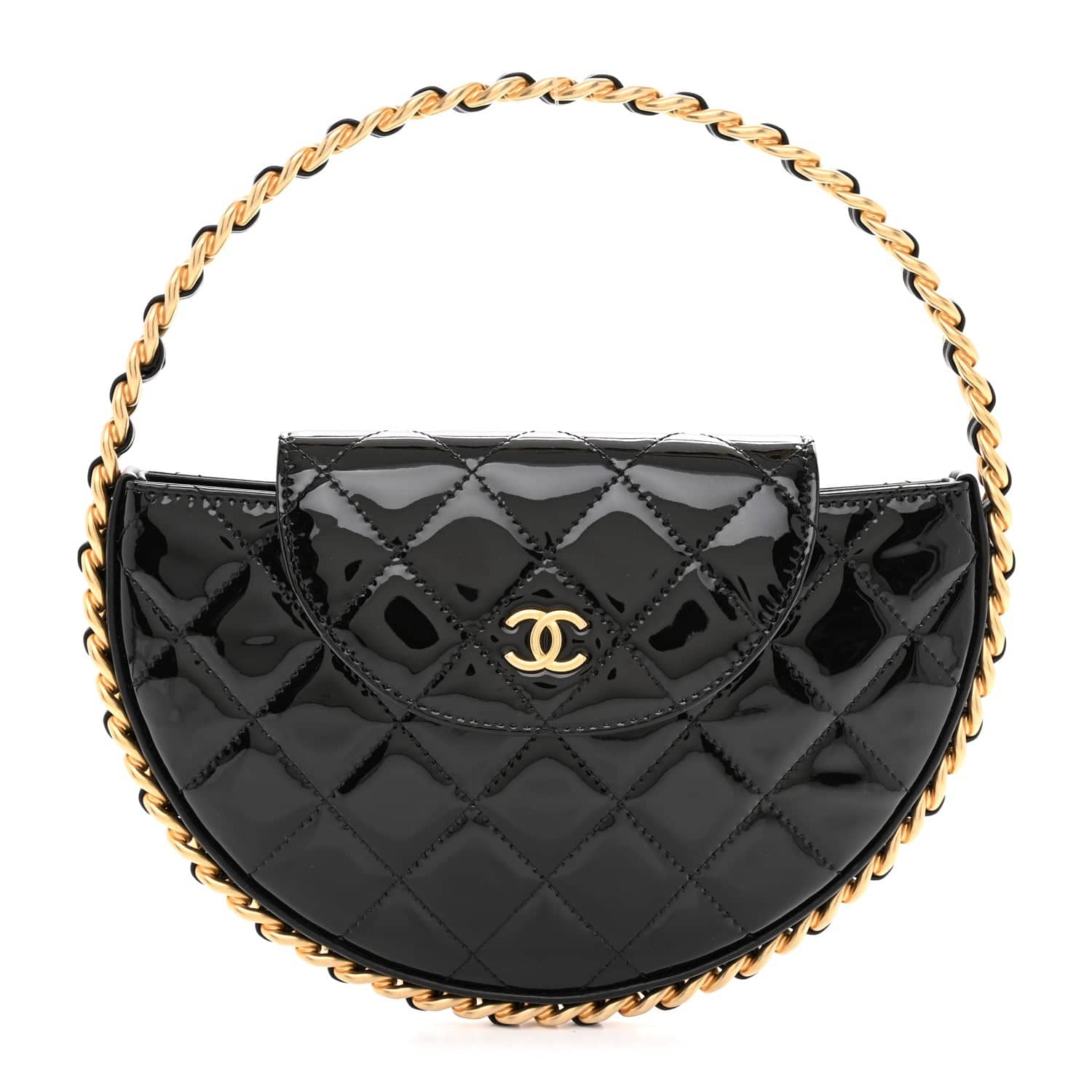 Chanel Chain Hoop Bag Women's bags Black Calfskin Quilted Used - Like New