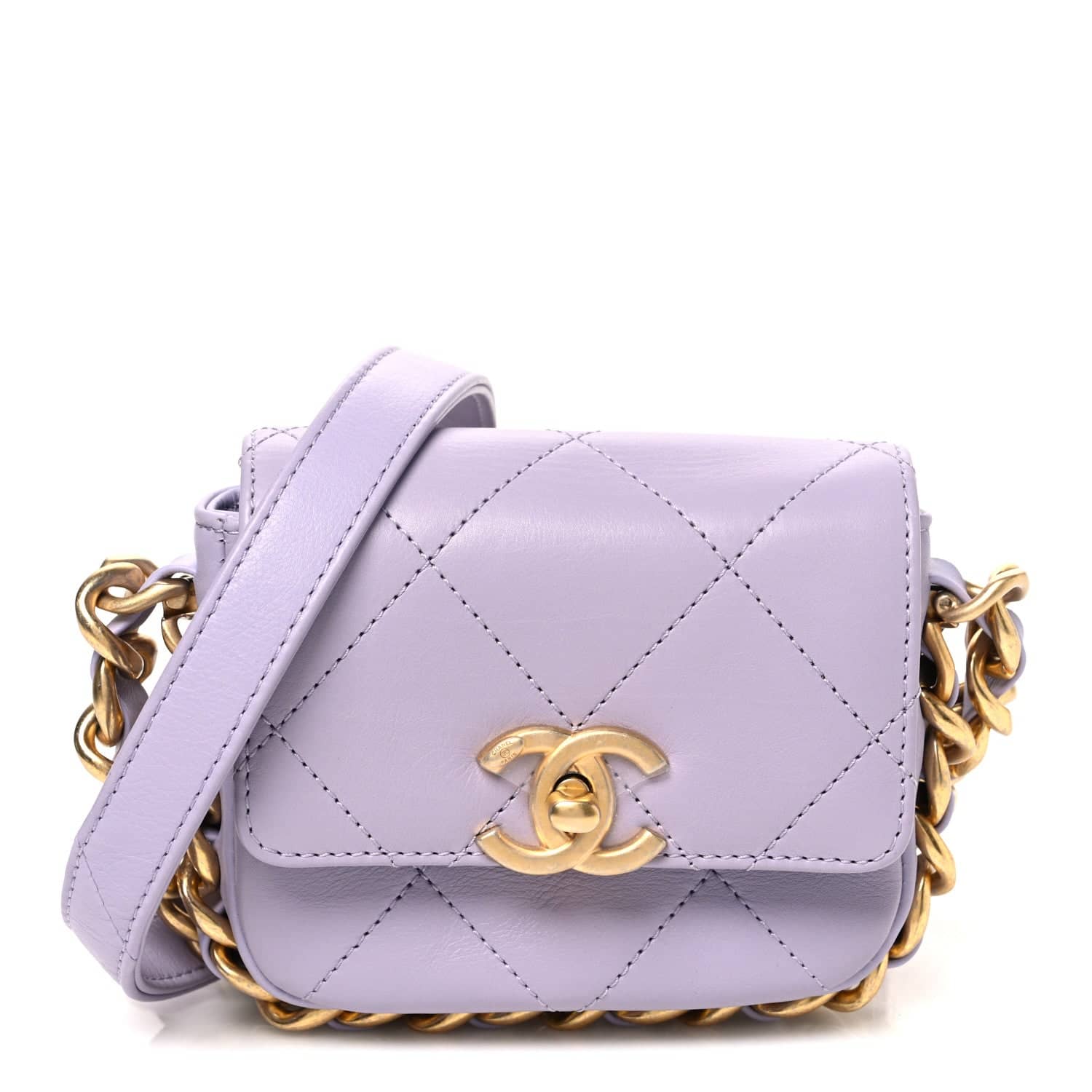 Chanel Framing Chain Bag Women's bags Purple Mini Calfskin Quilted Used - Like New