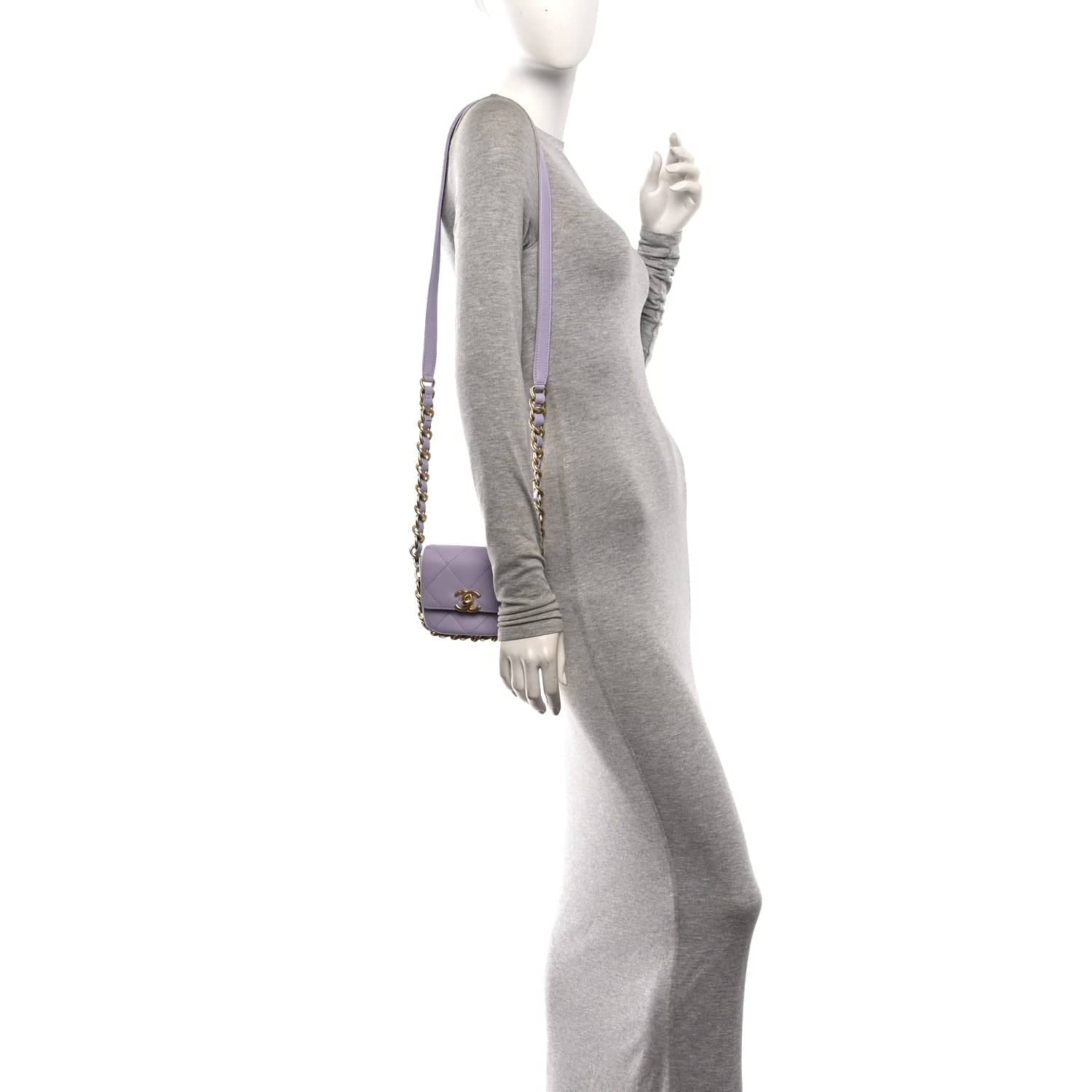 Chanel Framing Chain Bag Women's bags Purple Mini Calfskin Quilted Used - Like New