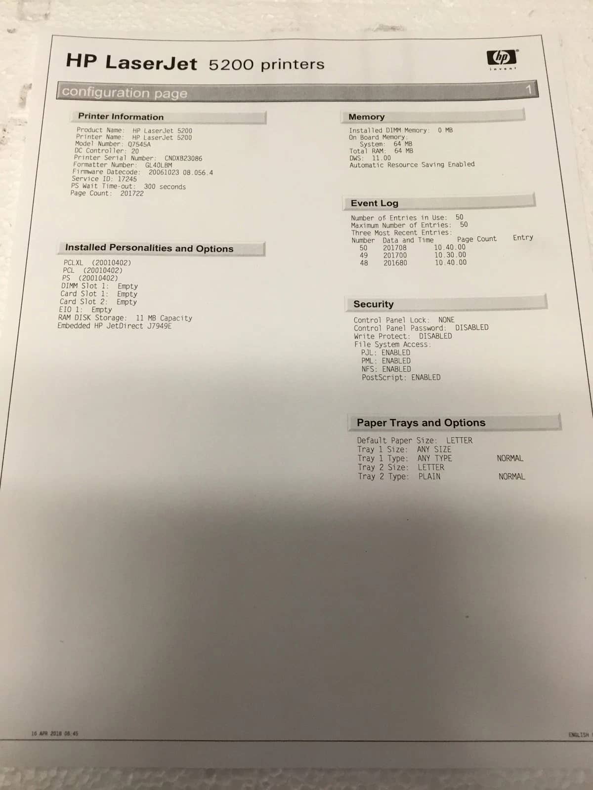 HP LaserJet 5200tn Printers Refurbished - Excellent