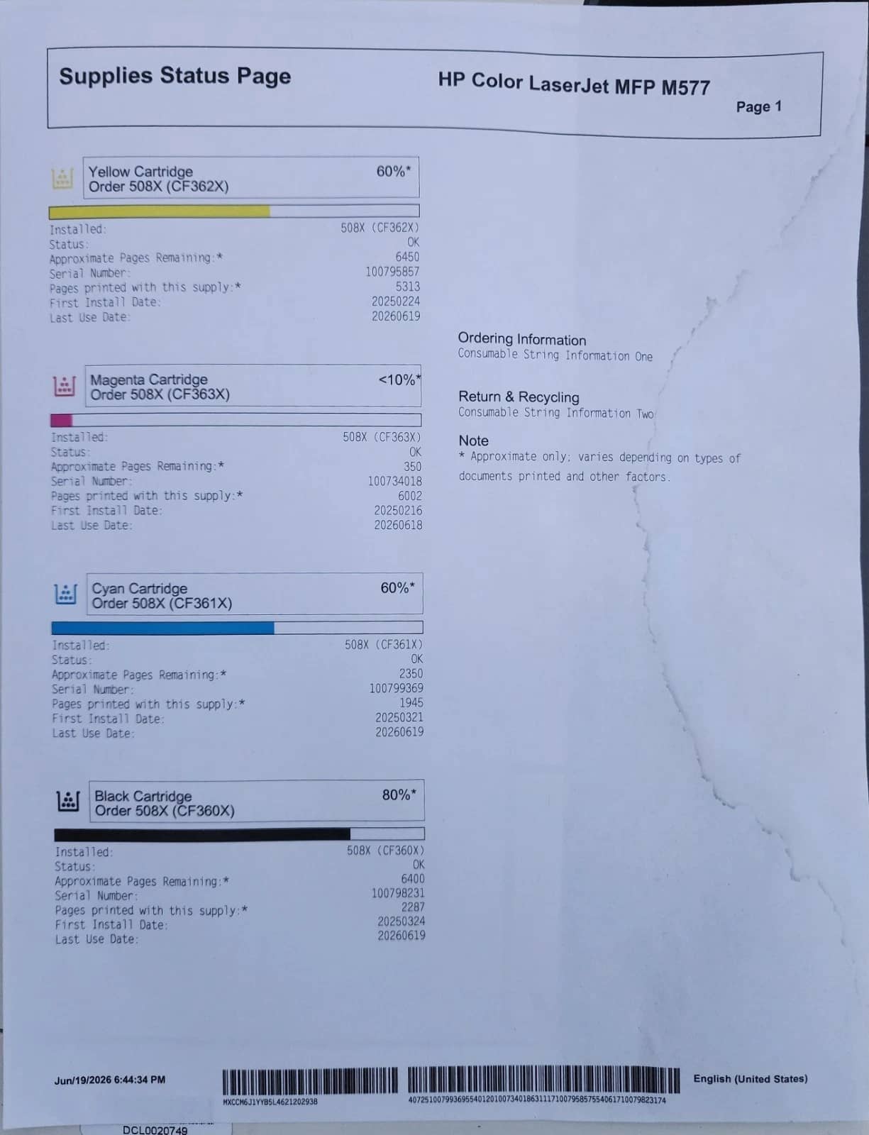 HP Color LaserJet Enterprise MFP M577 Printers Used - Good