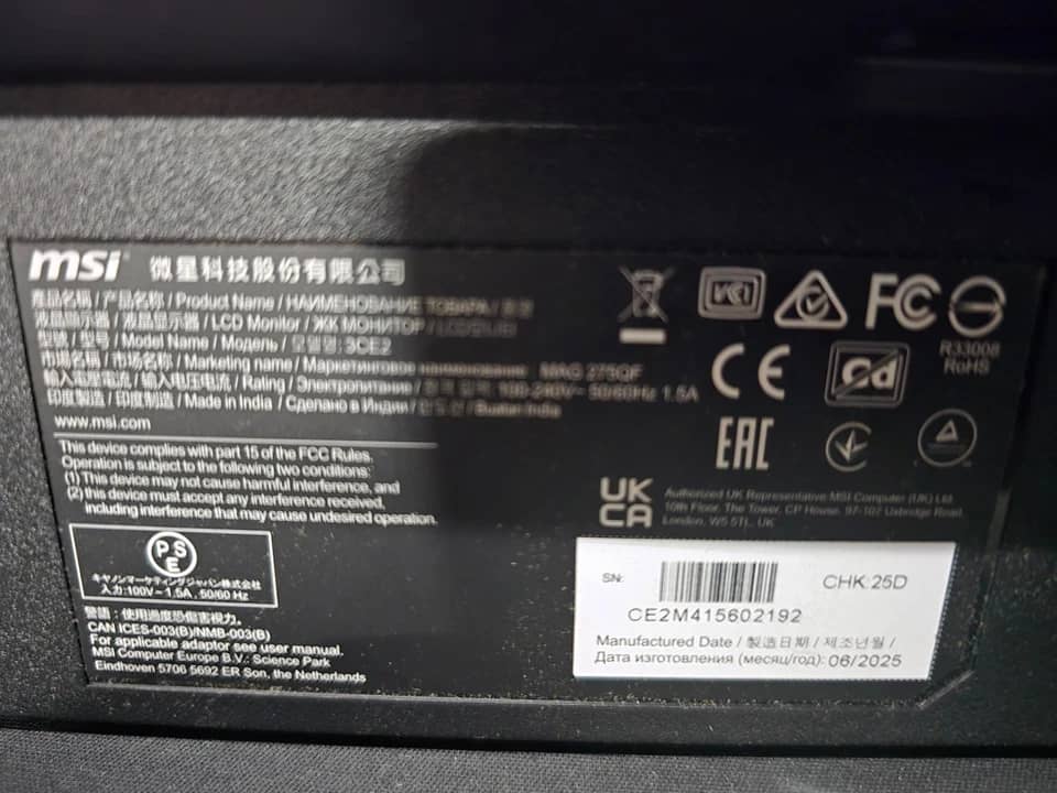 MSI MAG275QF Monitors Black 27" 2560x1440 180Hz New