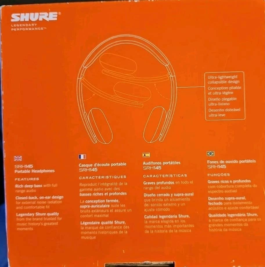 Shure SRH145 Headphones & Earbuds Black New