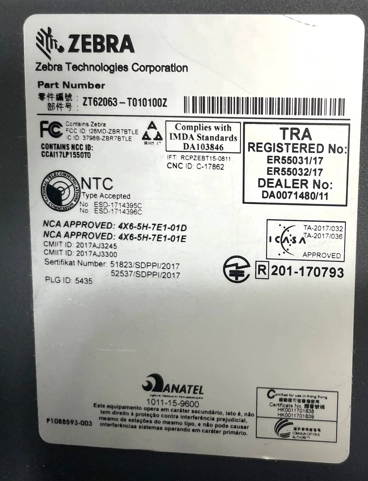 Zebra ZT62063 Printers For parts or not working