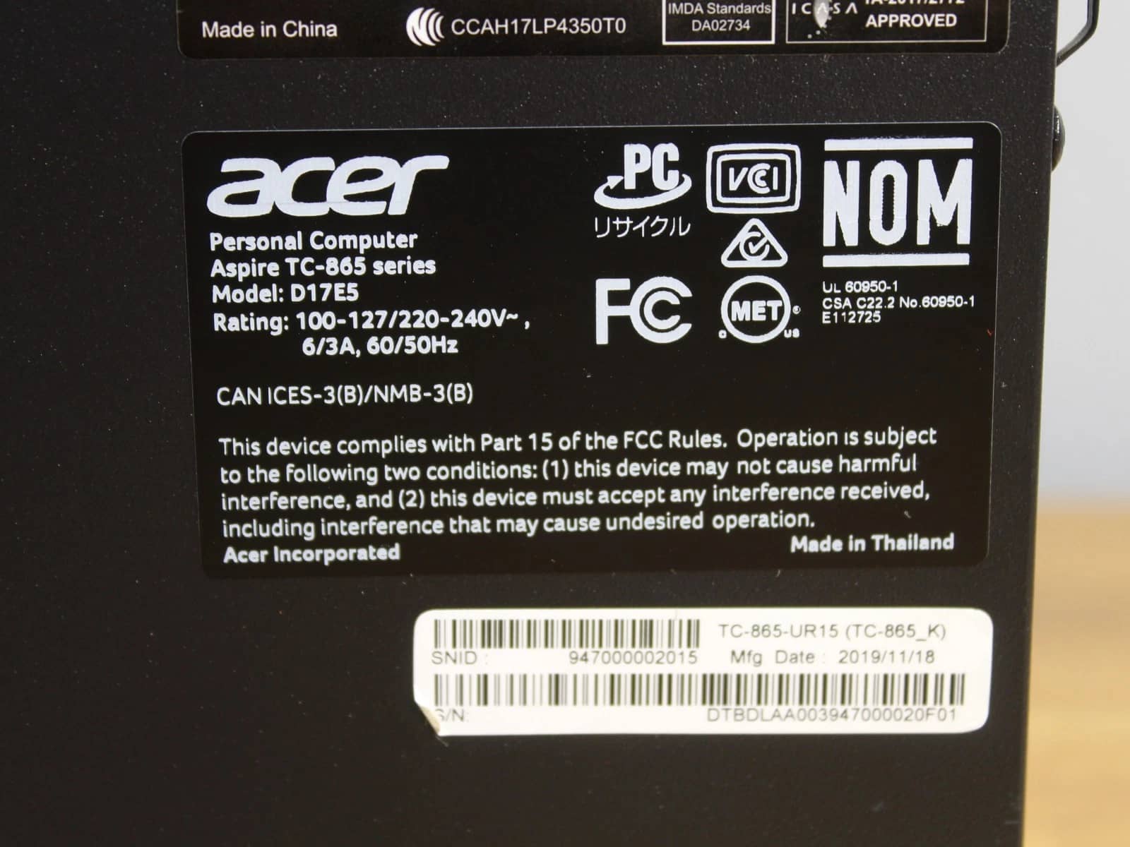 Acer TC-865-UR15 Computers New