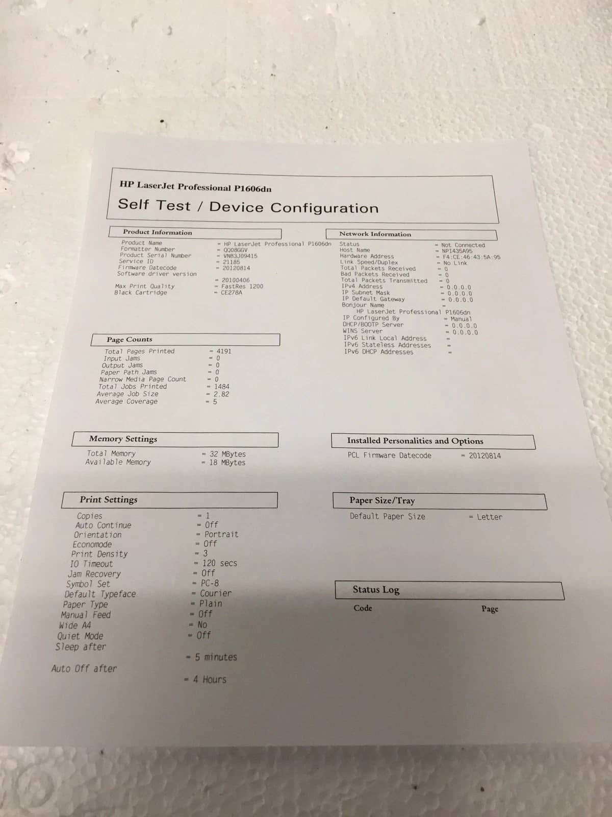 HP LaserJet P1602dn Printers Used - Good