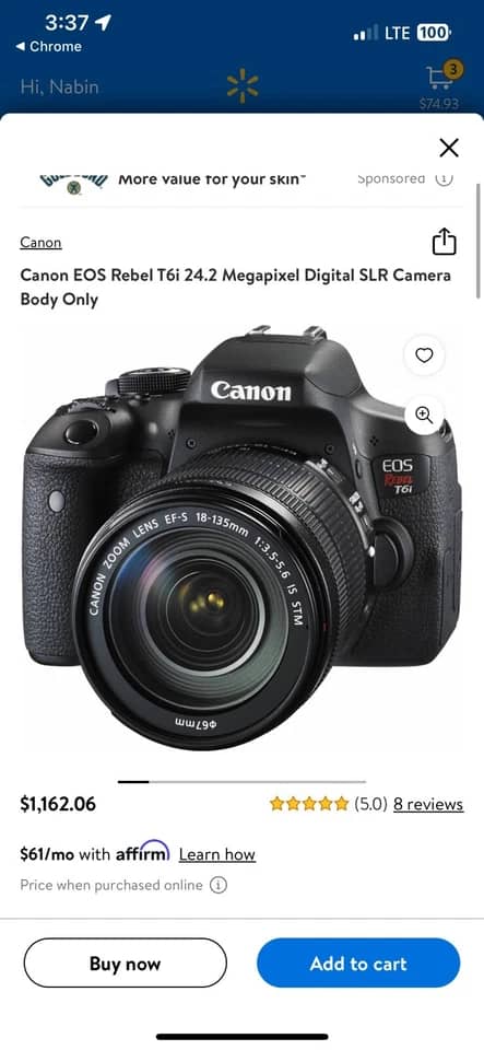 Canon T6I Digital Cameras Black New w/ 18-55mm Kit