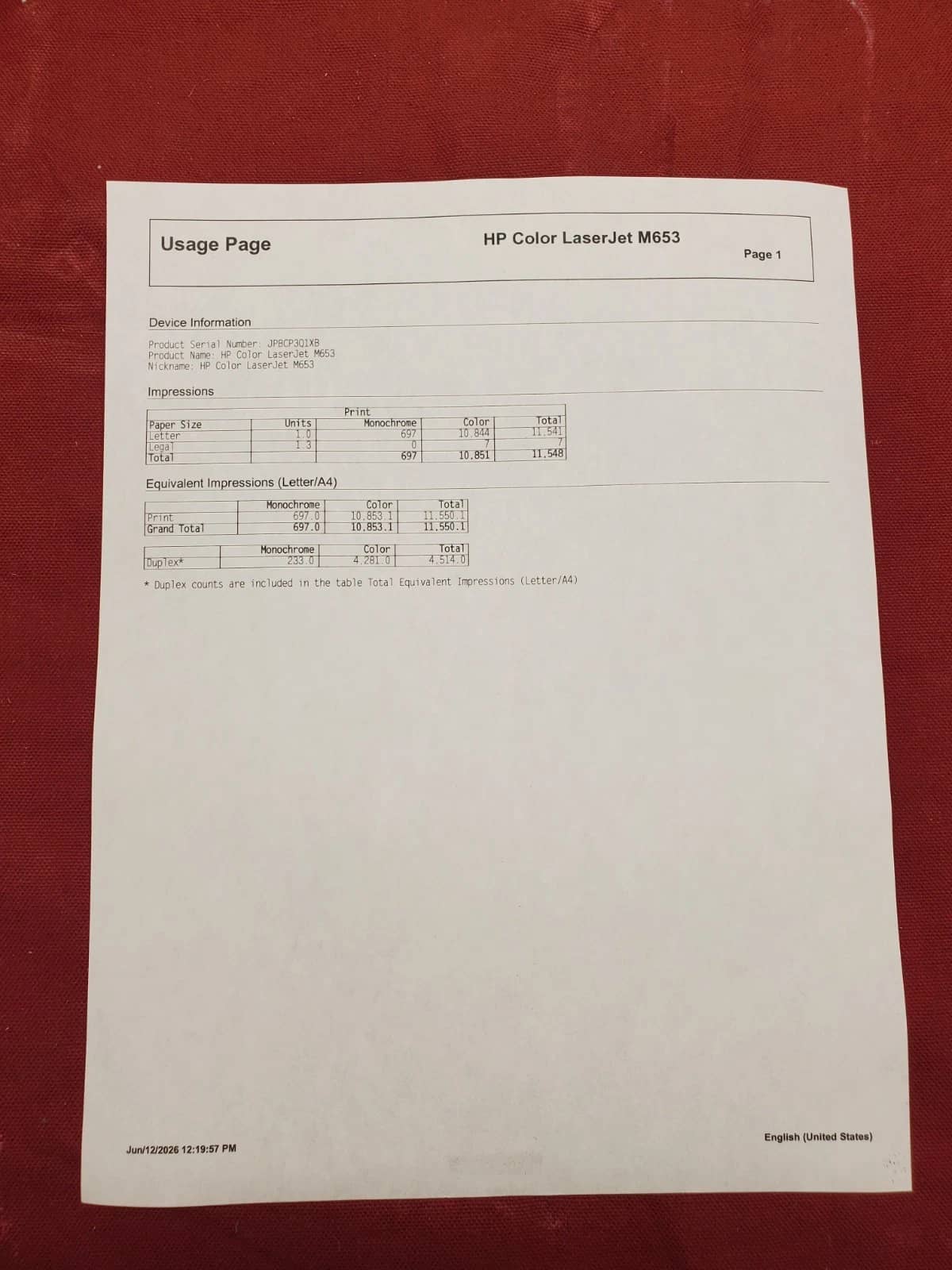 HP Color Laserjet Enterprise M653 Printers Used - Good