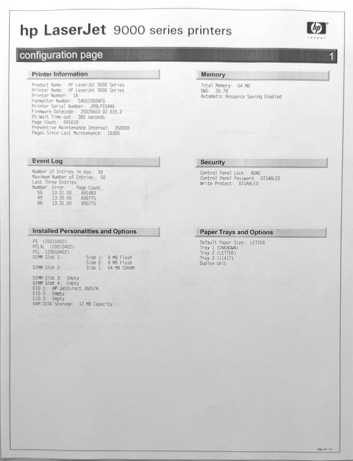 HP LASERJET 9000dn Printers Used - Good