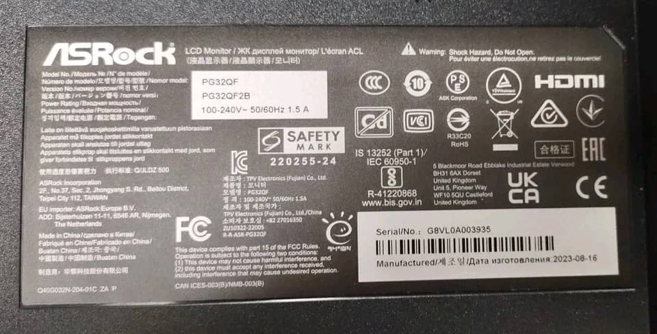 ASRock Phantom Gaming PG32QF2B Monitors New