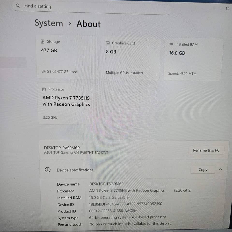 ASUS TUF A16 FA607PI-AS94 Computers 512GB 16GB New
