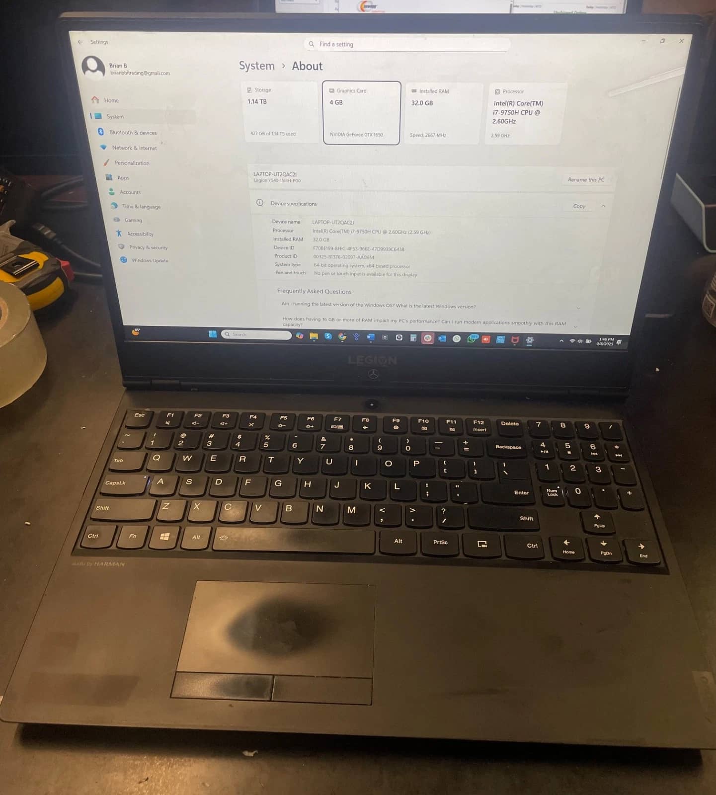Lenovo Legion Y540-15IRH Computers 1TB 32GB Used - Good