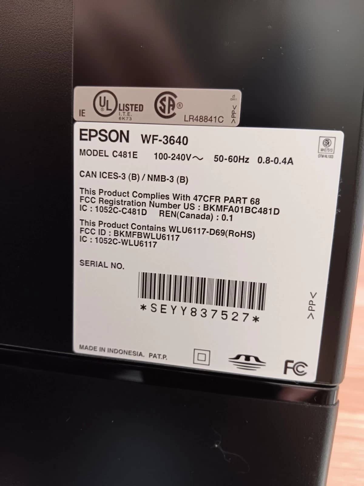 Epson WorkForce WF-3640 Printers New
