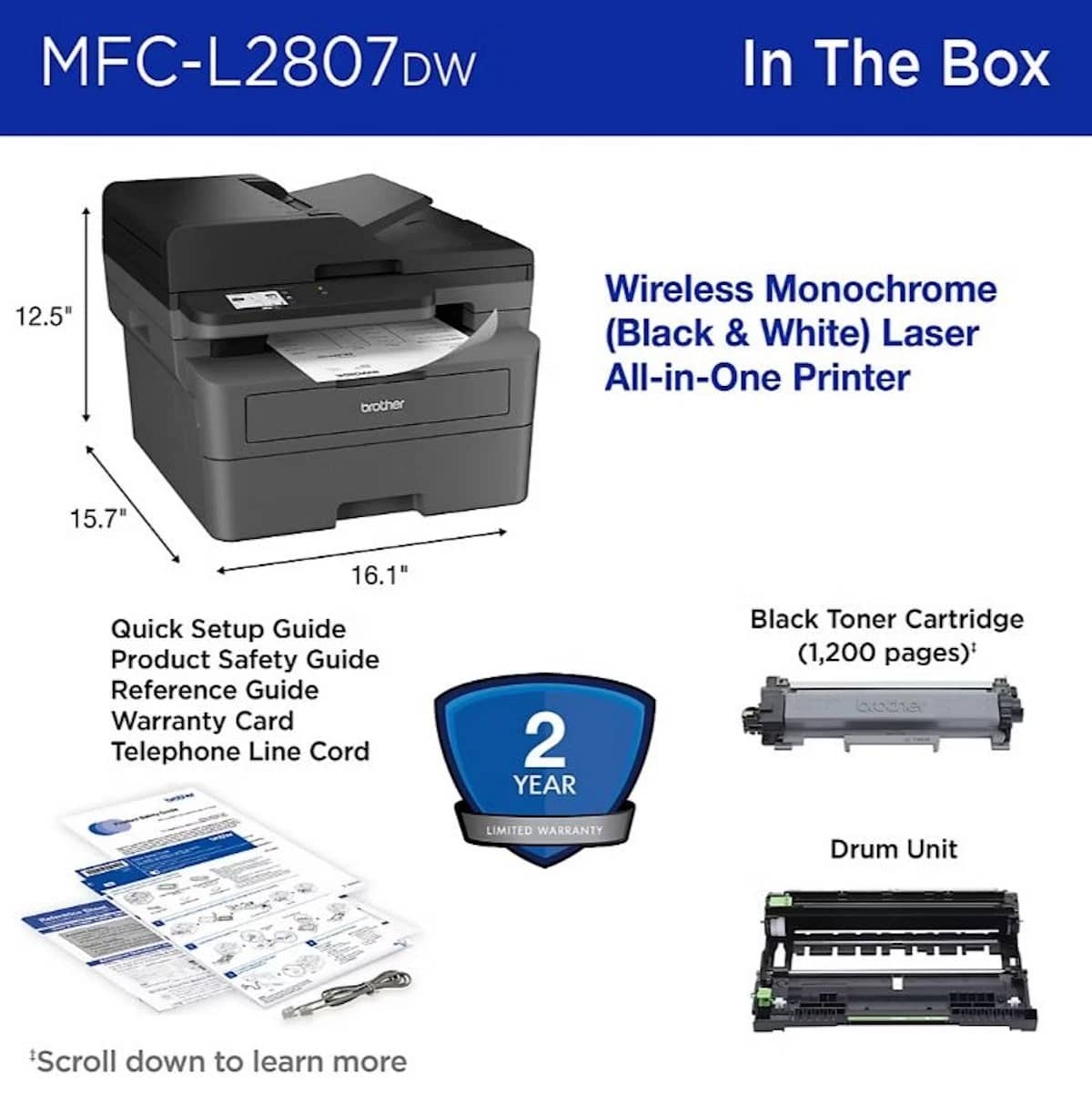 Brother MFC-L2807DW Printers Black Refurbished - Excellent