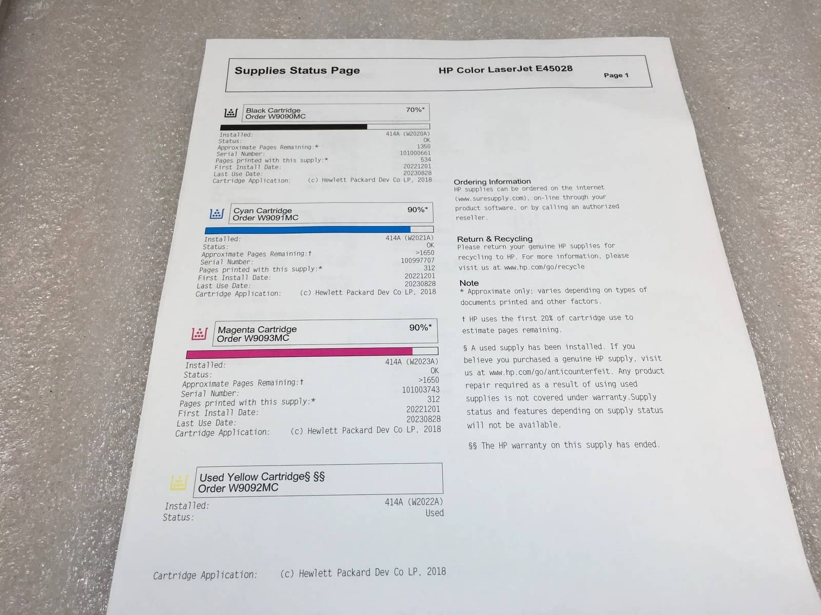 HP Color LaserJet Managed E45028dn Printers Used - Good