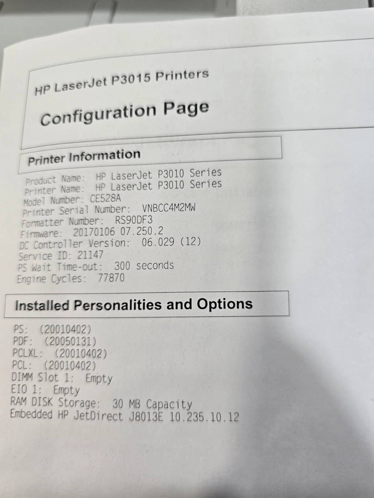 HP P3015dn, CE528A Printers Used - Good