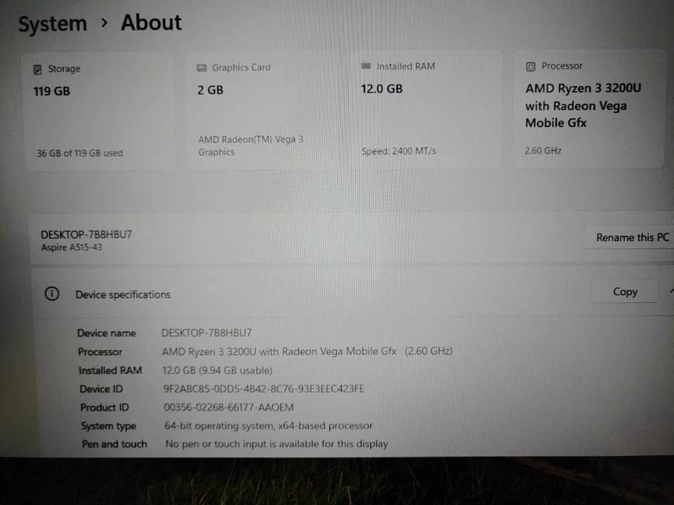 Acer Aspire 5 A515-43 Computers 128GB 8GB Used - Good