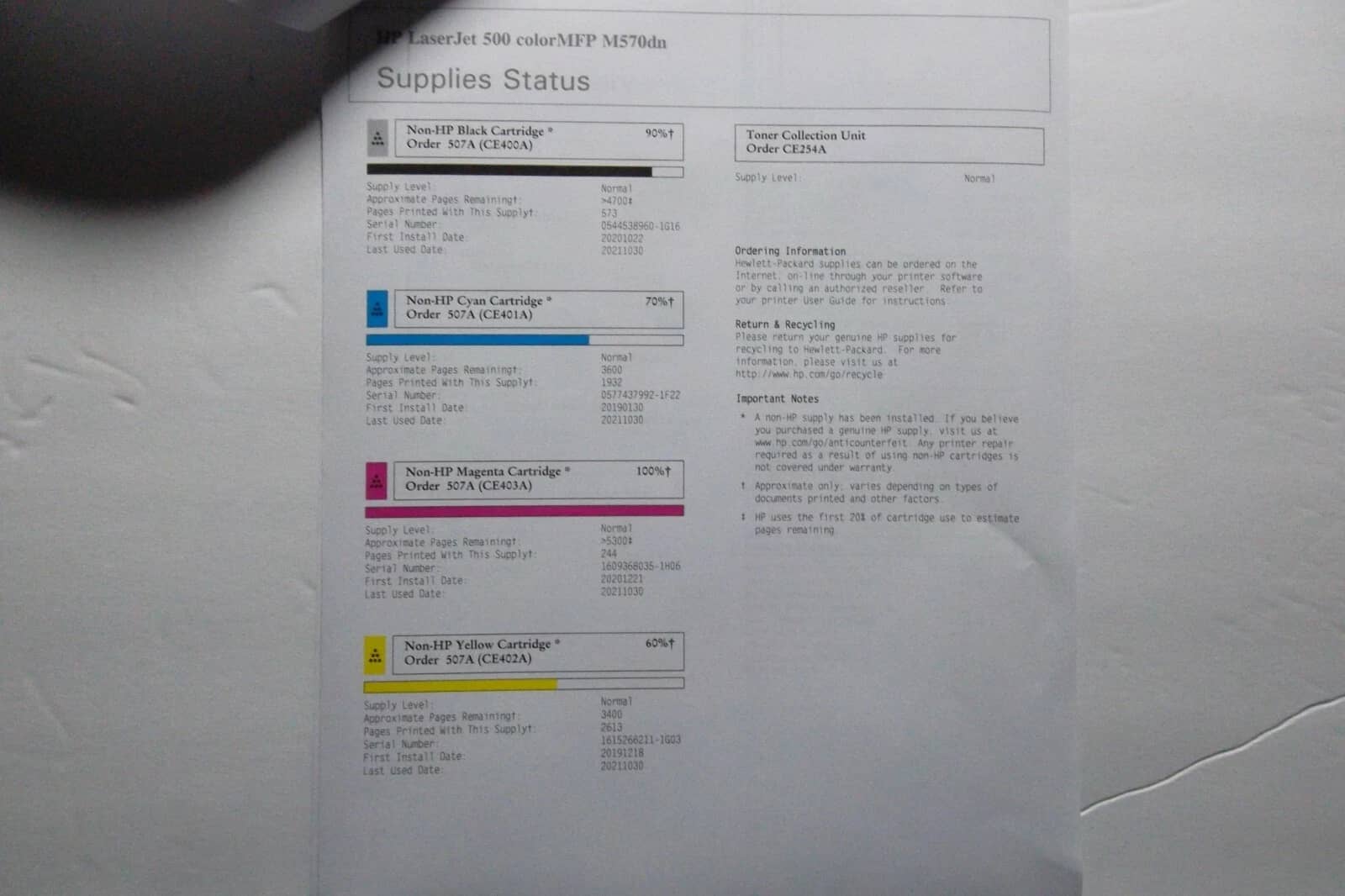 HP LaserJet Enterprise 500 Color MFP M570dn Printers Used - Good