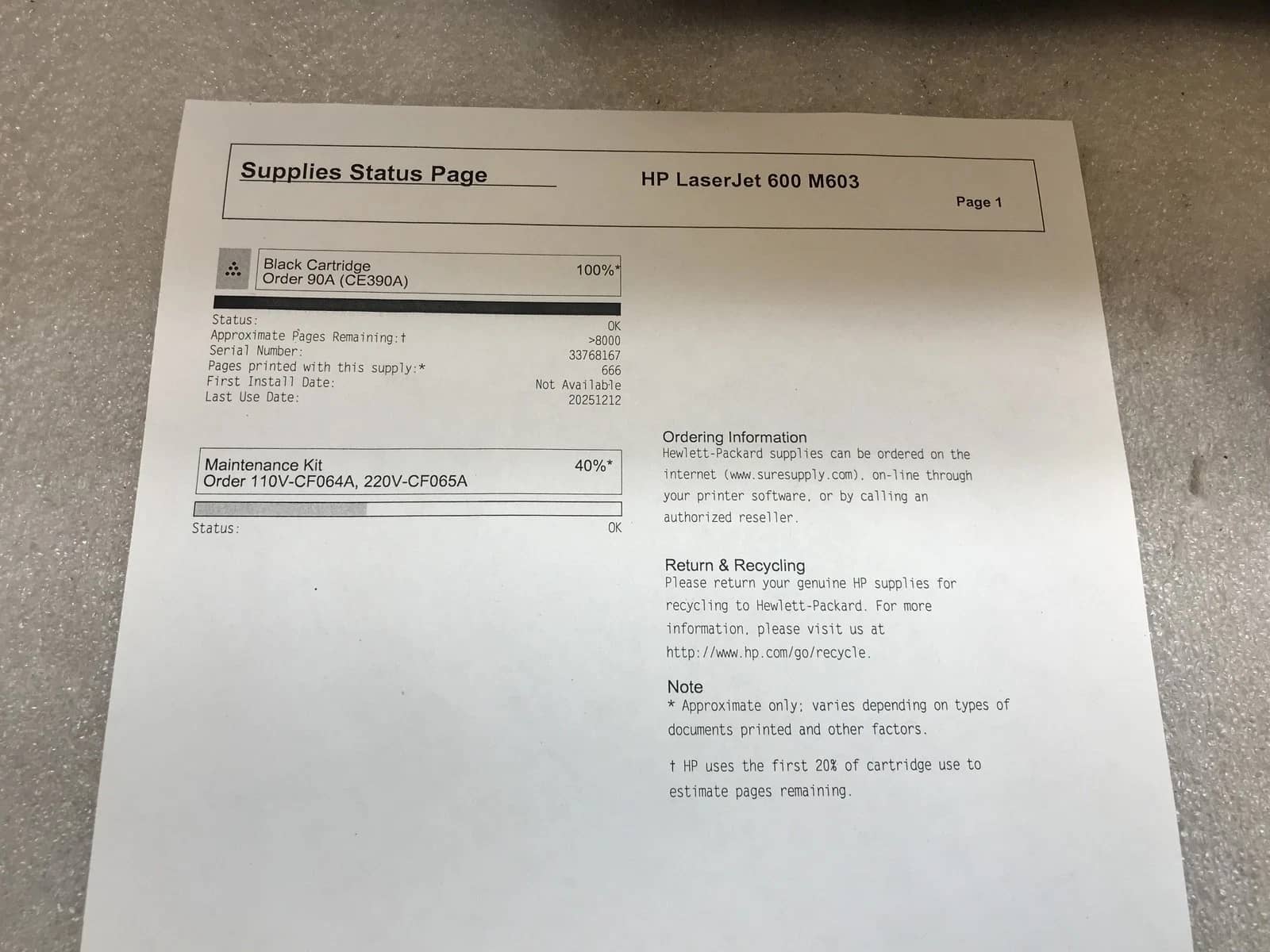 HP LaserJet 600 M603 Printers Used - Good