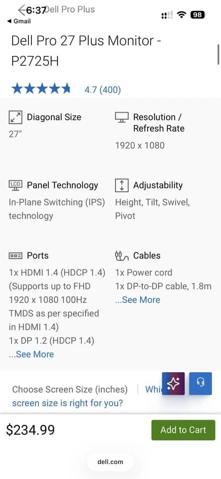 Dell P2422H Monitors