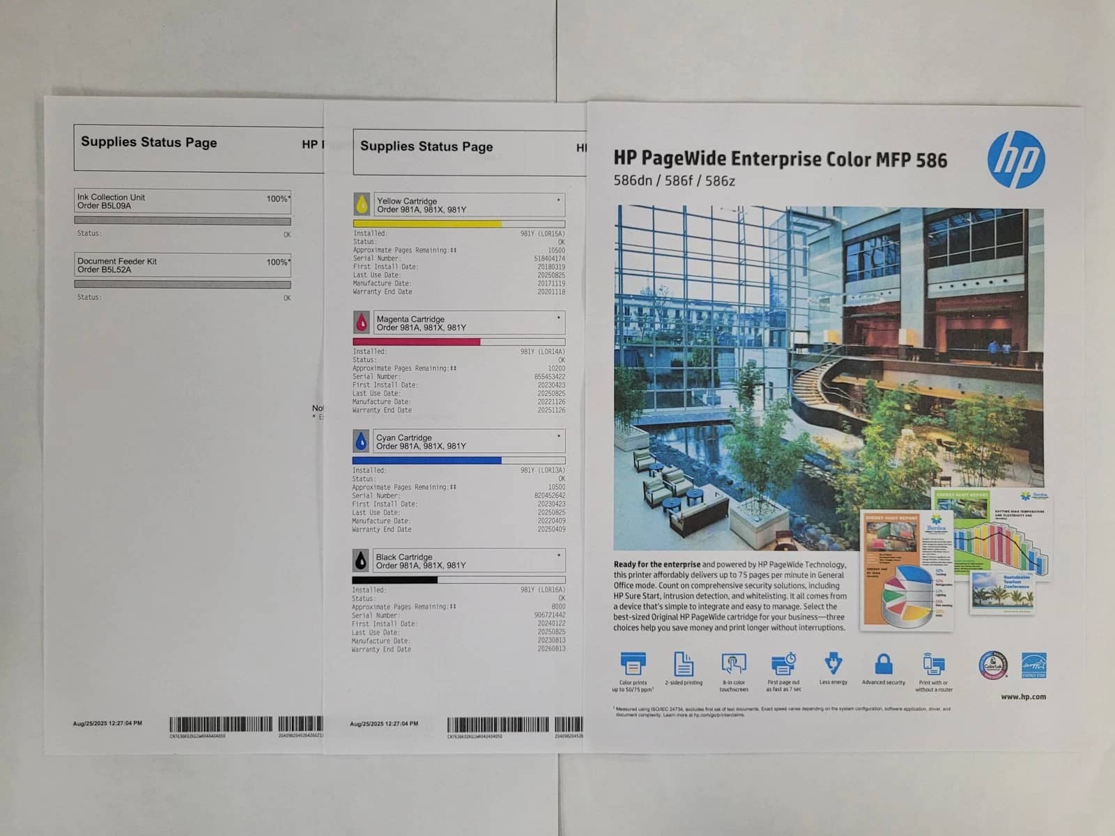 HP MFP 586F Printers Used - Good