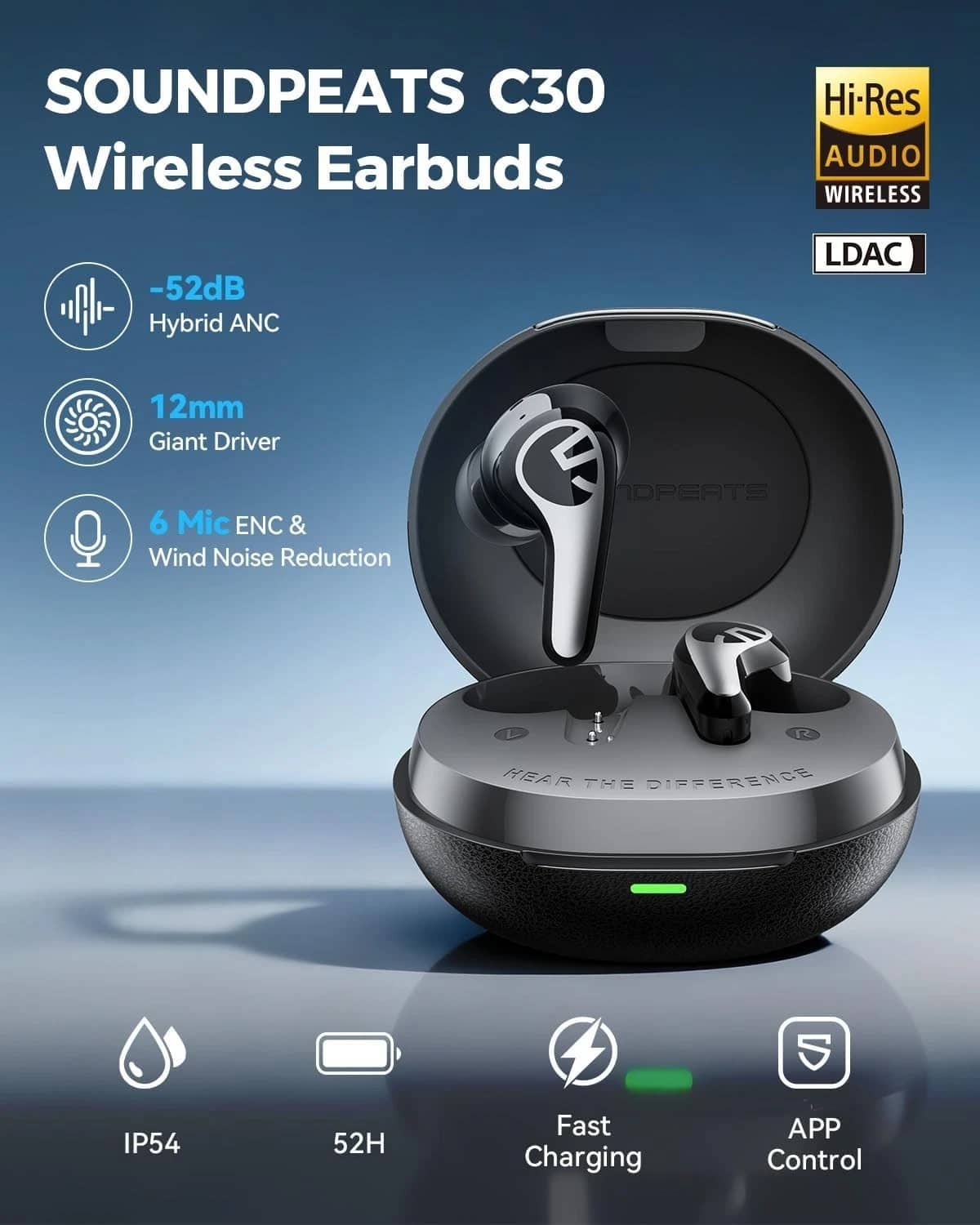 SoundPEATS C30 Headphones & Earbuds Black New
