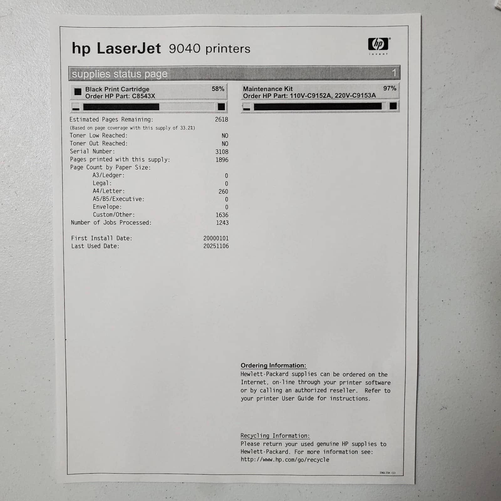 HP LaserJet 9040DN Printers Used - Good