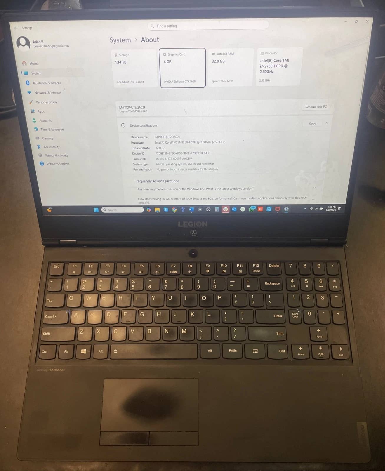 Lenovo Legion Y540-15IRH Computers 1TB 32GB Used - Good