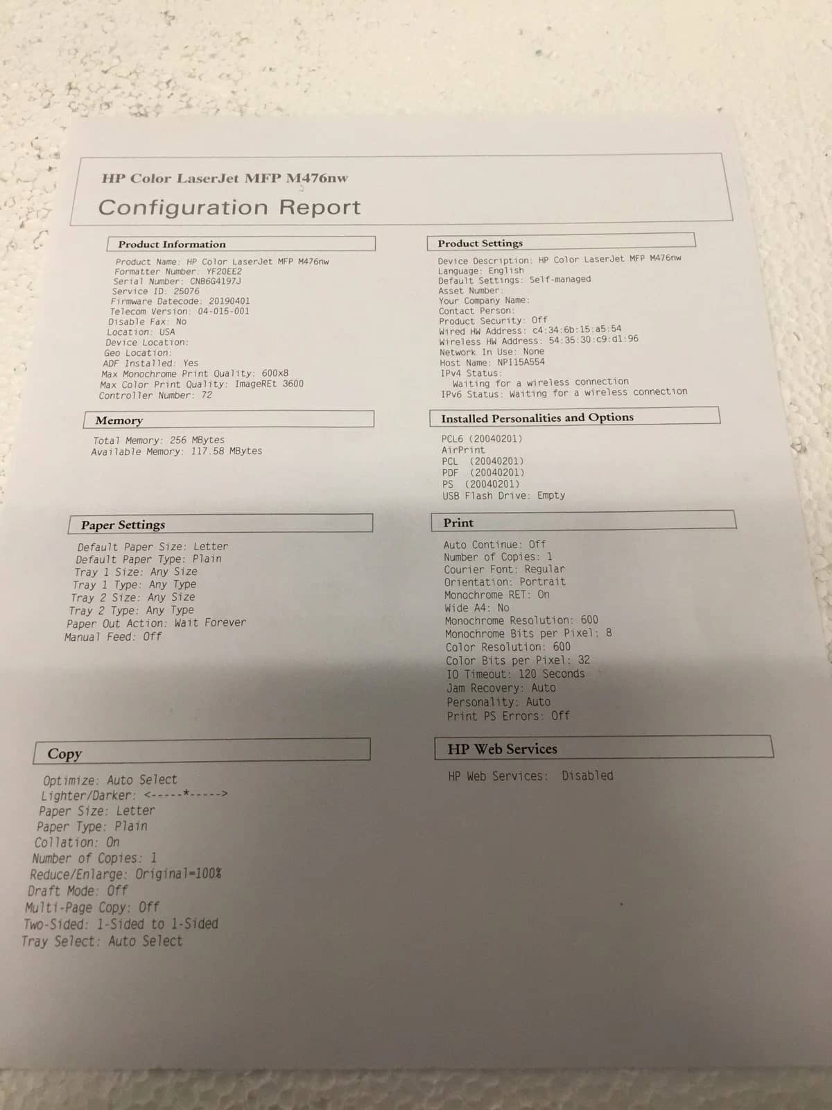 HP Color Laserjet Pro MFP M476nw Printers Used - Good