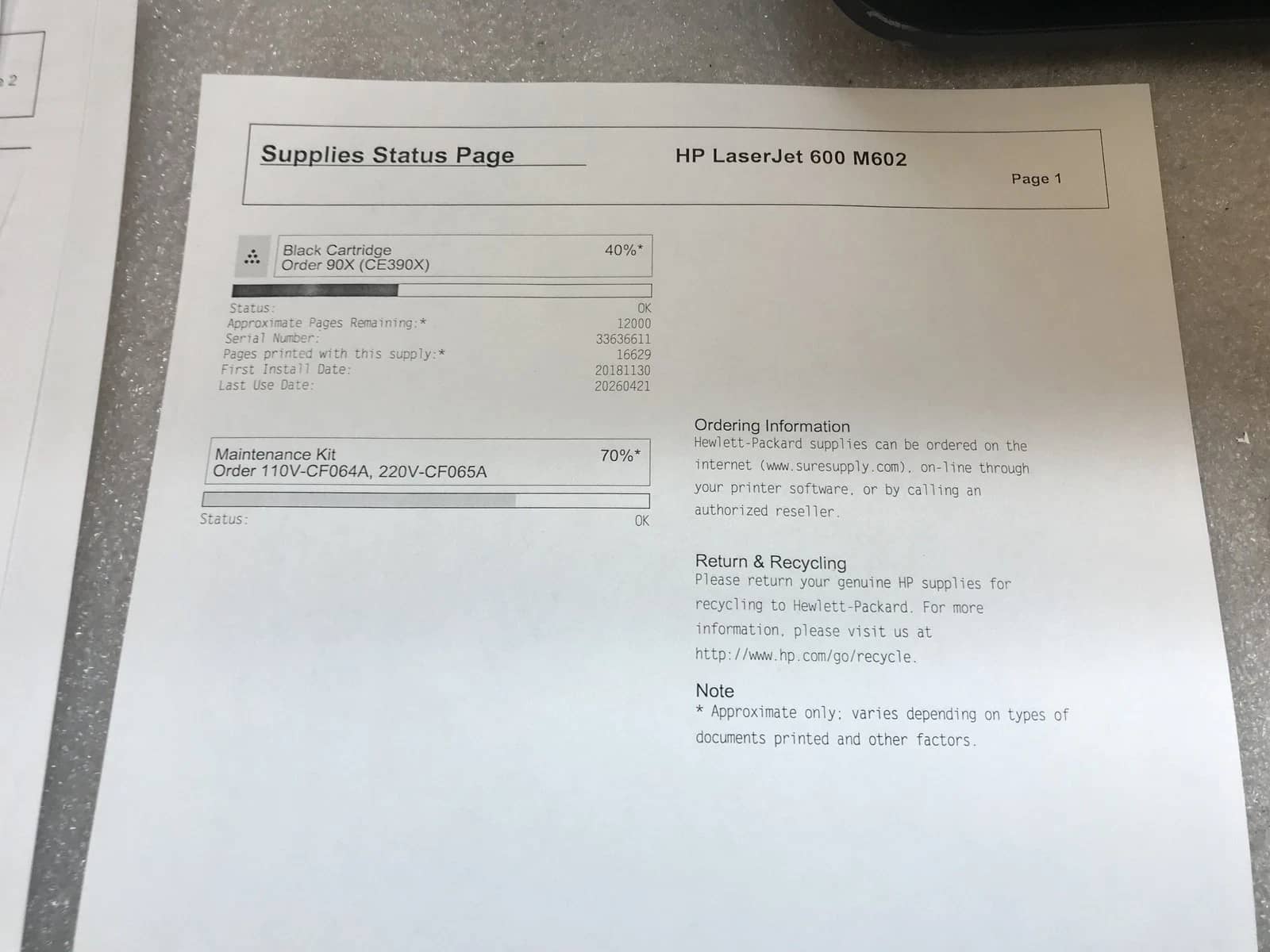 HP LaserJet Enterprise 600 M602 Laser Printers Used - Good