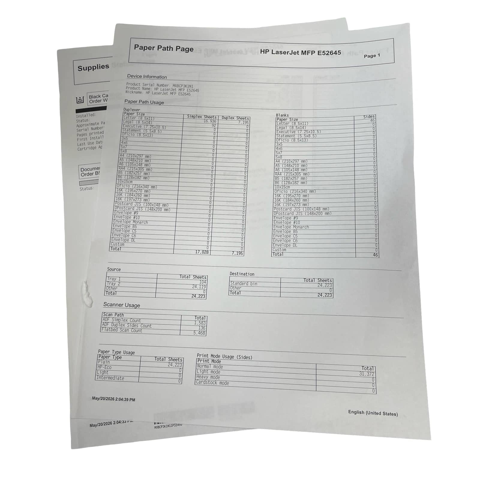 HP MFP E52645 Printers Refurbished - Excellent