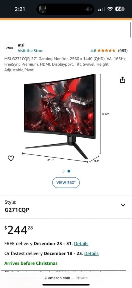 MSI Optix G271 Monitors