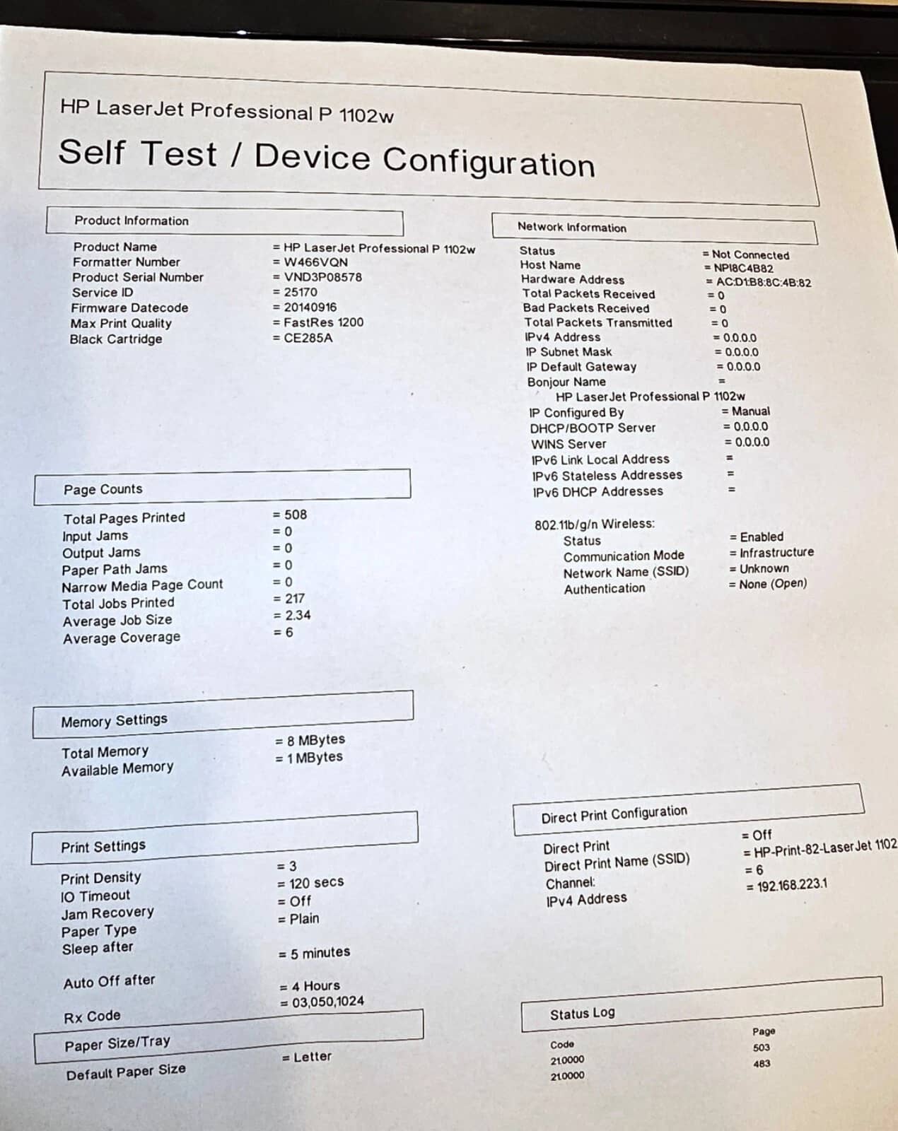 HP laserjet P1102w laser Printers Used - Good