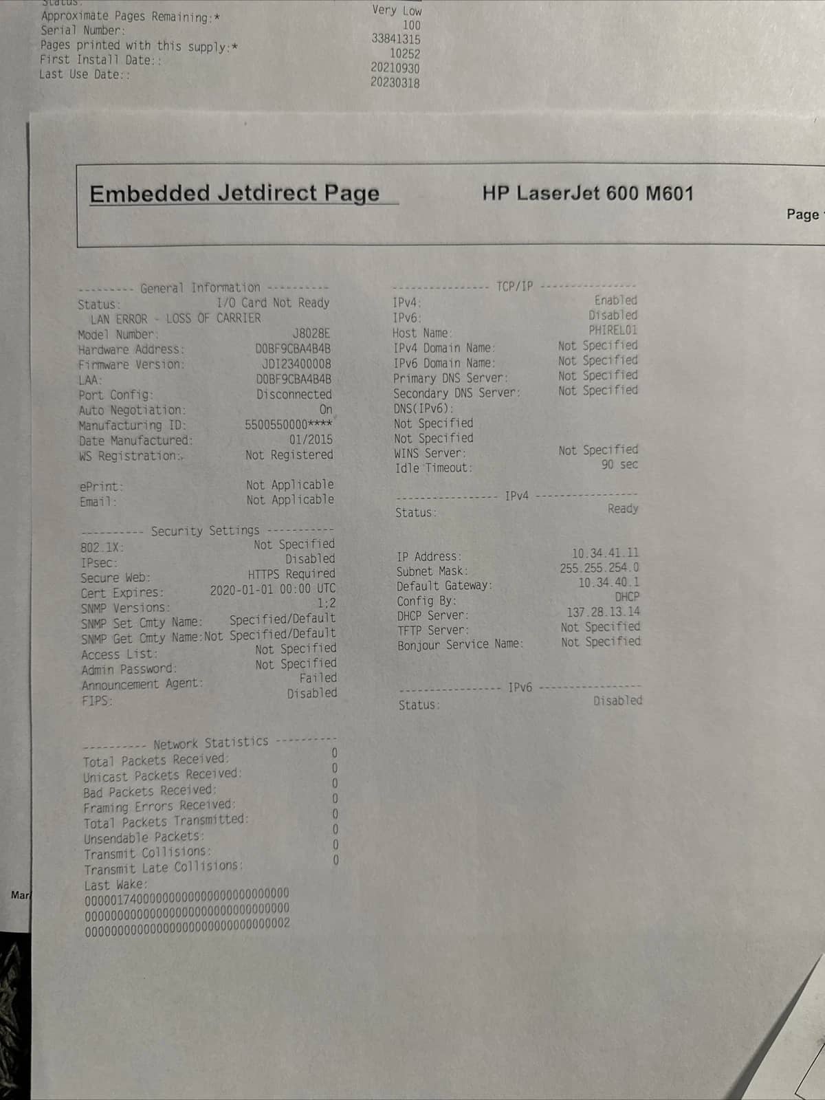 HP Laserjet M601 Printers Used - Good