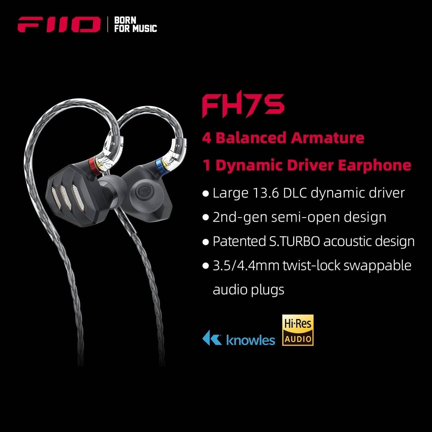 FiiO FH7S Headphones & Earbuds Black New