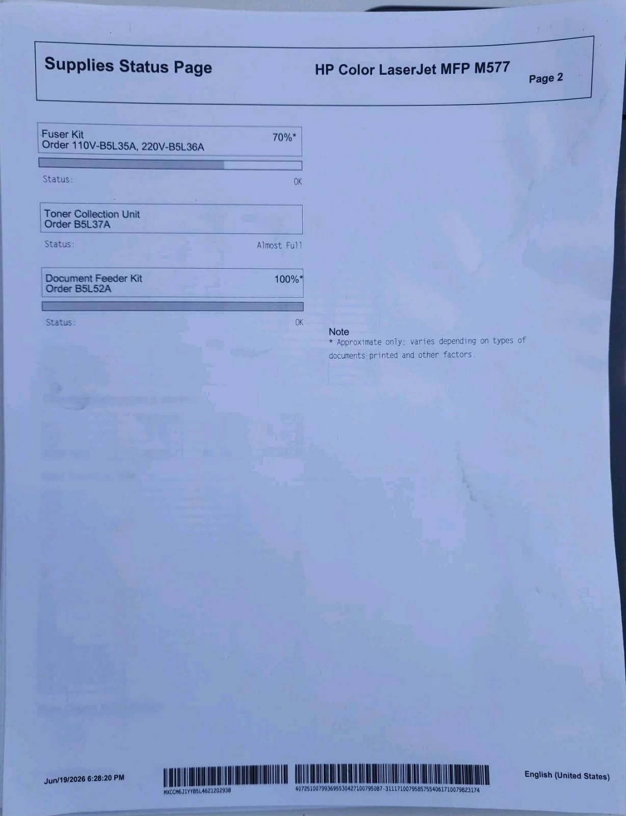 HP Color LaserJet Enterprise MFP M577 Printers Used - Good