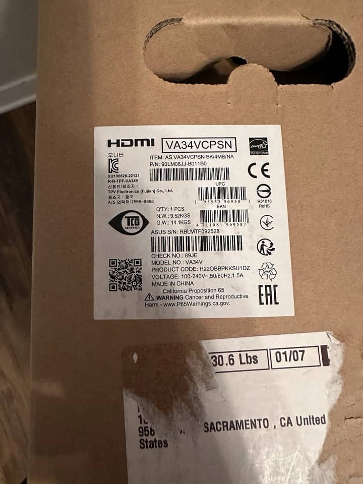 ASUS VA34VCPSN Monitors