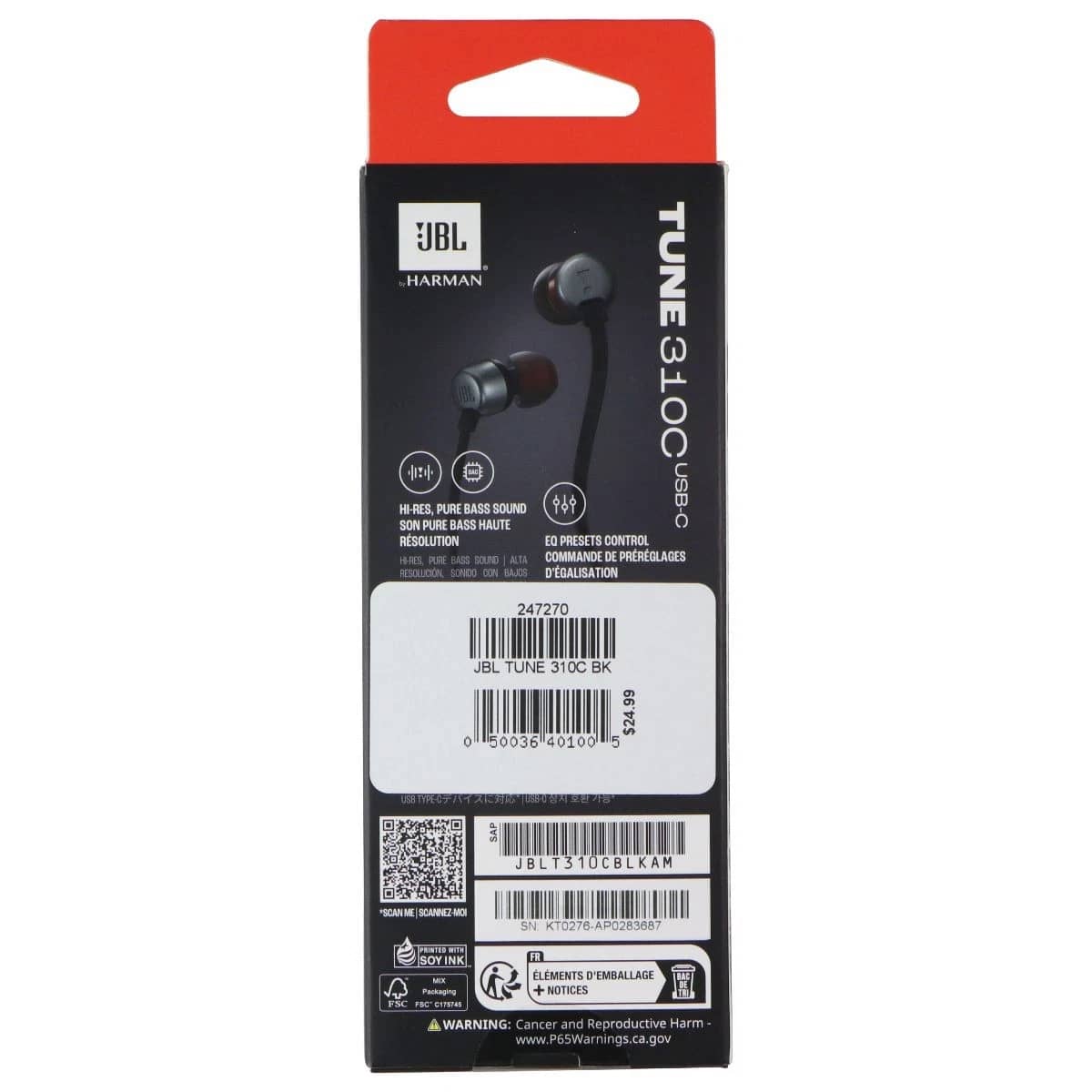 JBL TUNE 310C Headphones & Earbuds Black New