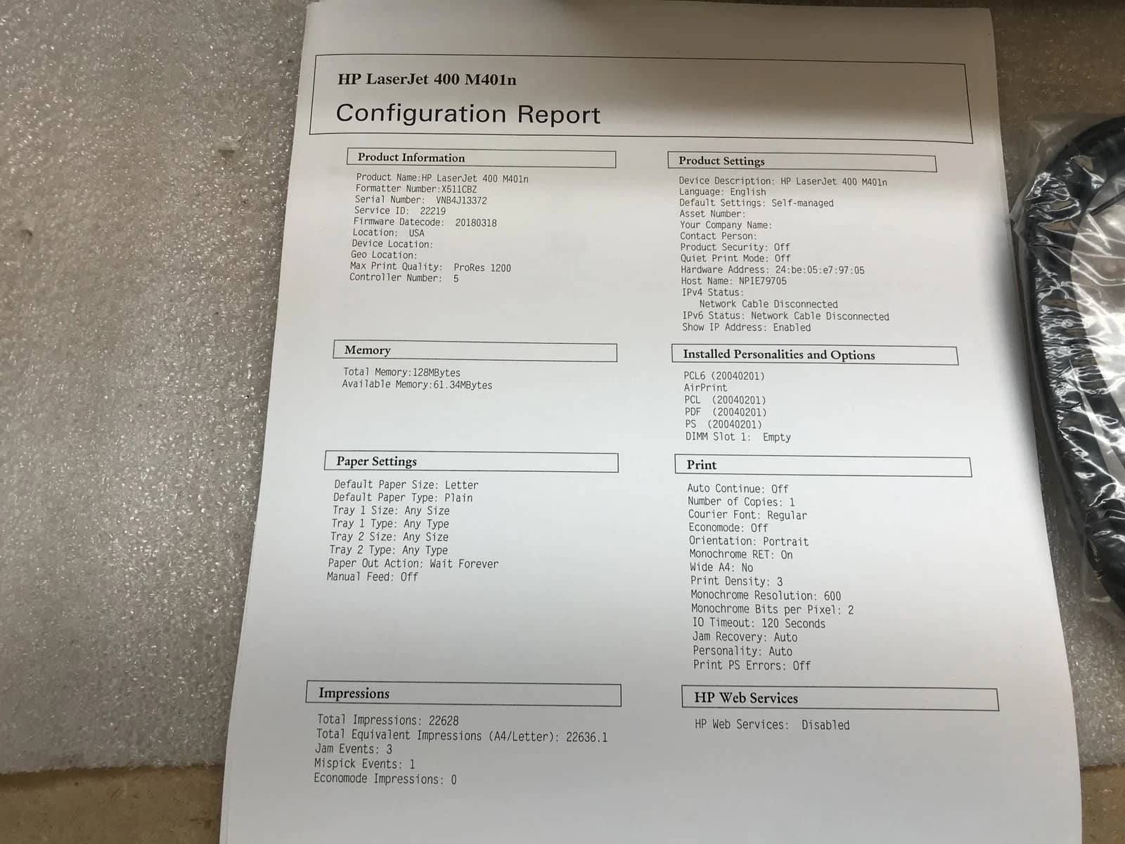 HP Laserjet 400 M401N Printers Used - Good