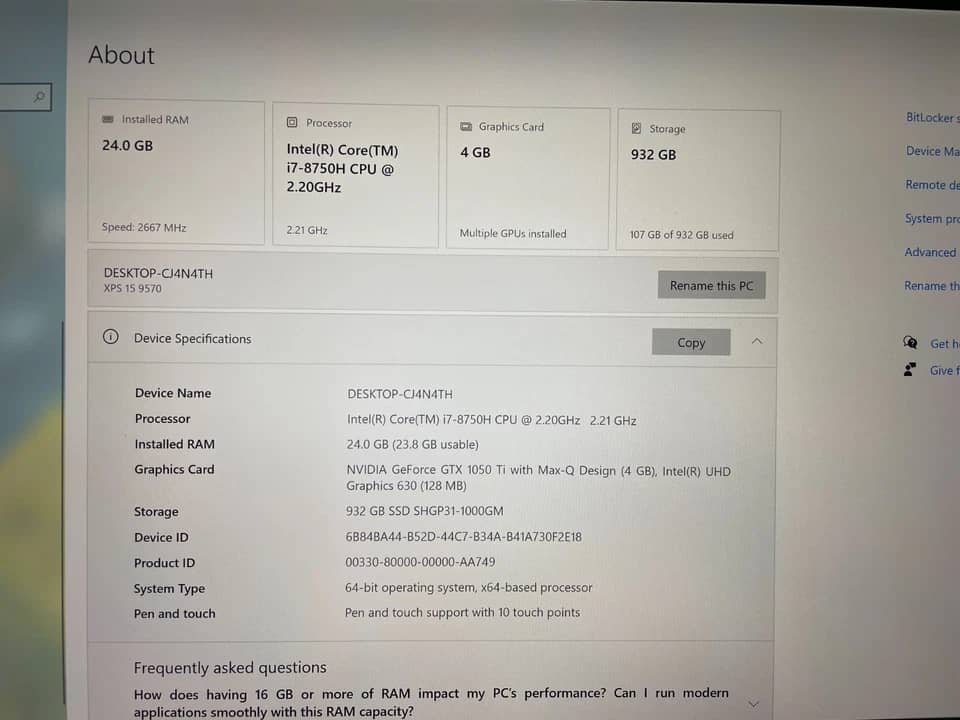 Dell XPS 15 9570 Computers