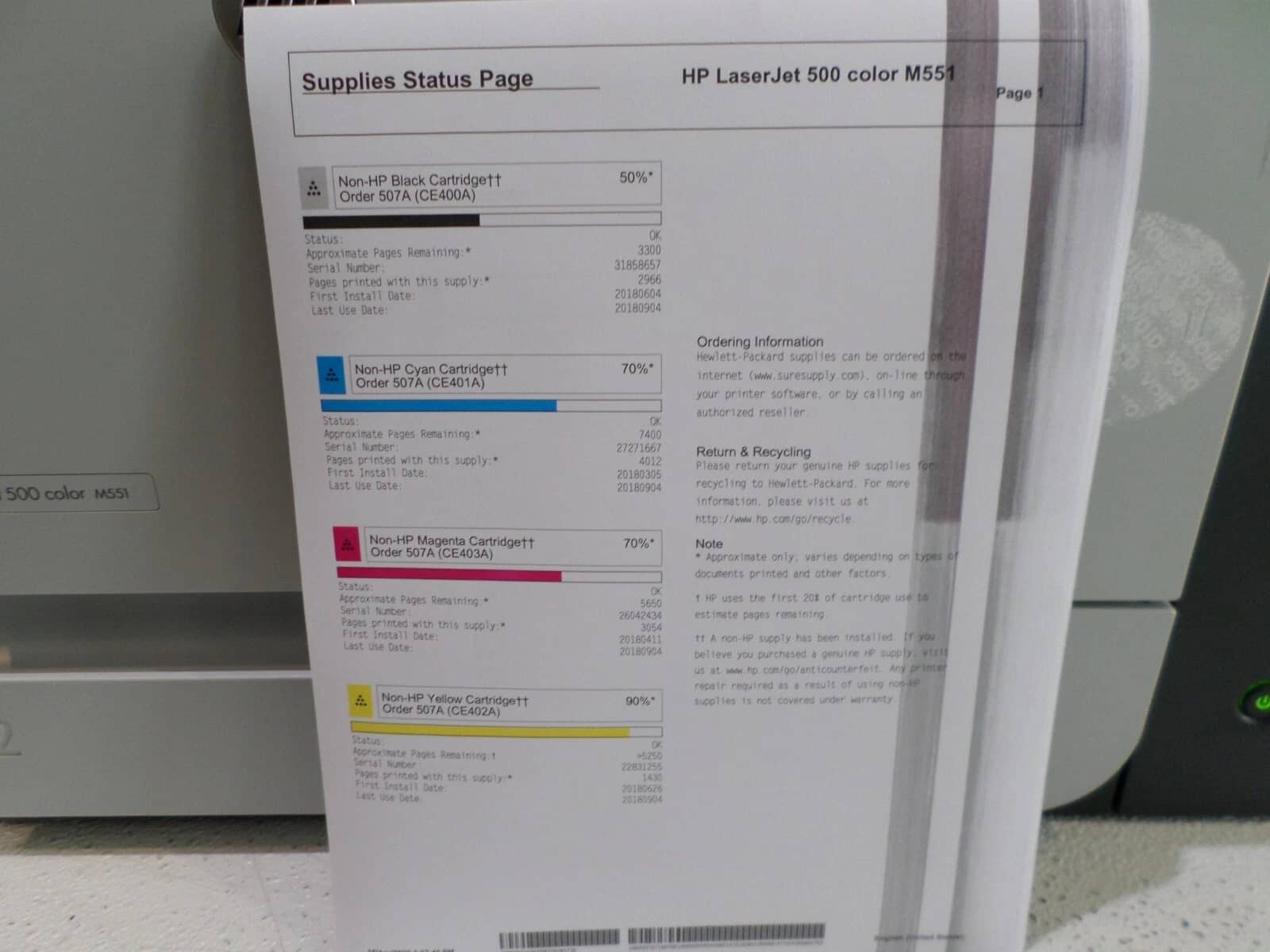HP LaserJet Enterprise 500 Color M551XH Printers Refurbished - Excellent
