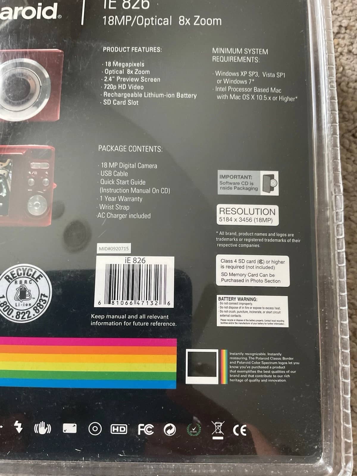 Polaroid 826 Digital Cameras Red New Body Only