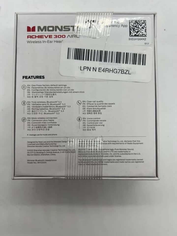 Monster Achieve 300 Headphones & Earbuds Black New