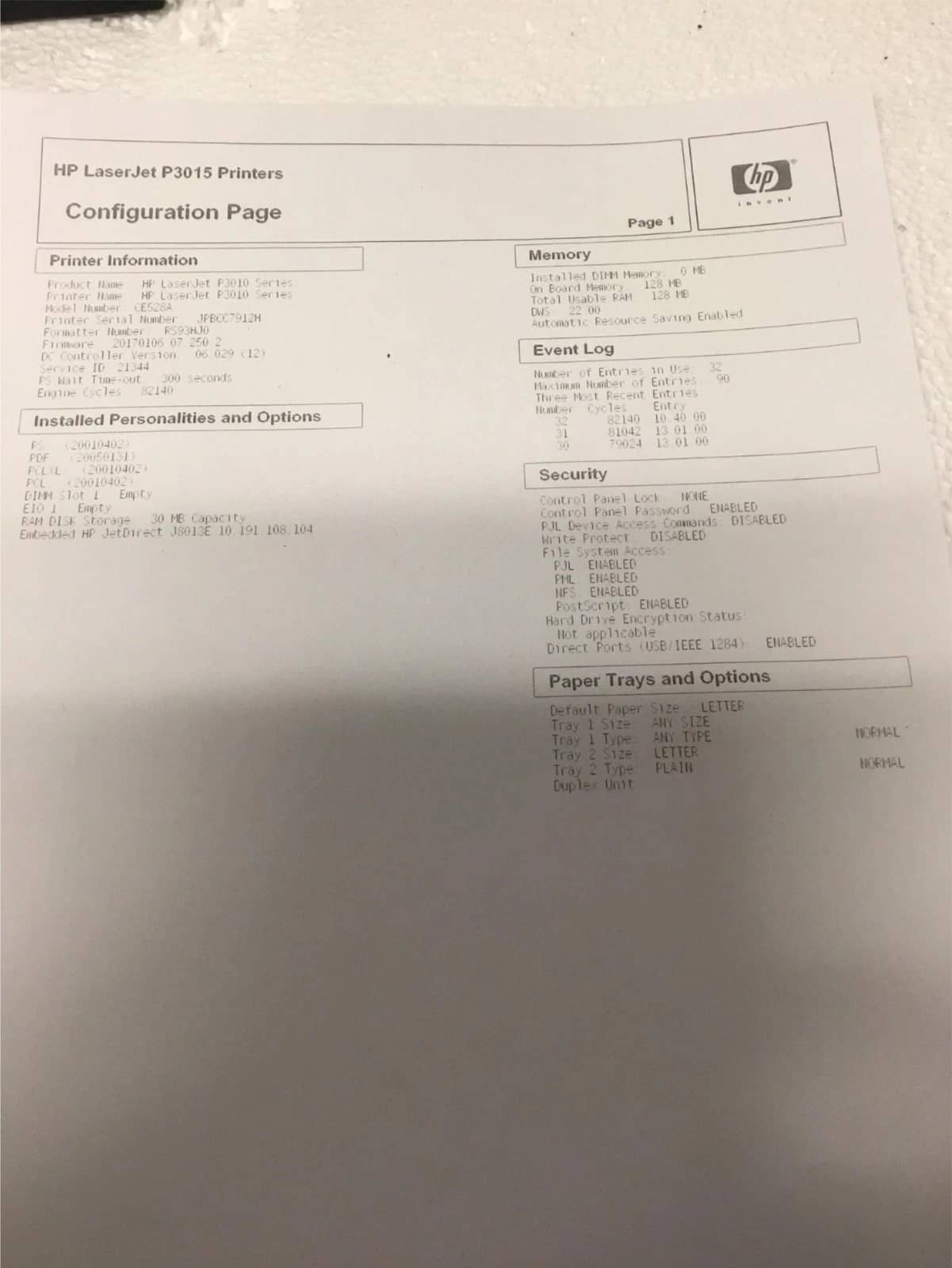 HP LaserJet P3015 CE528A Printers Used - Good