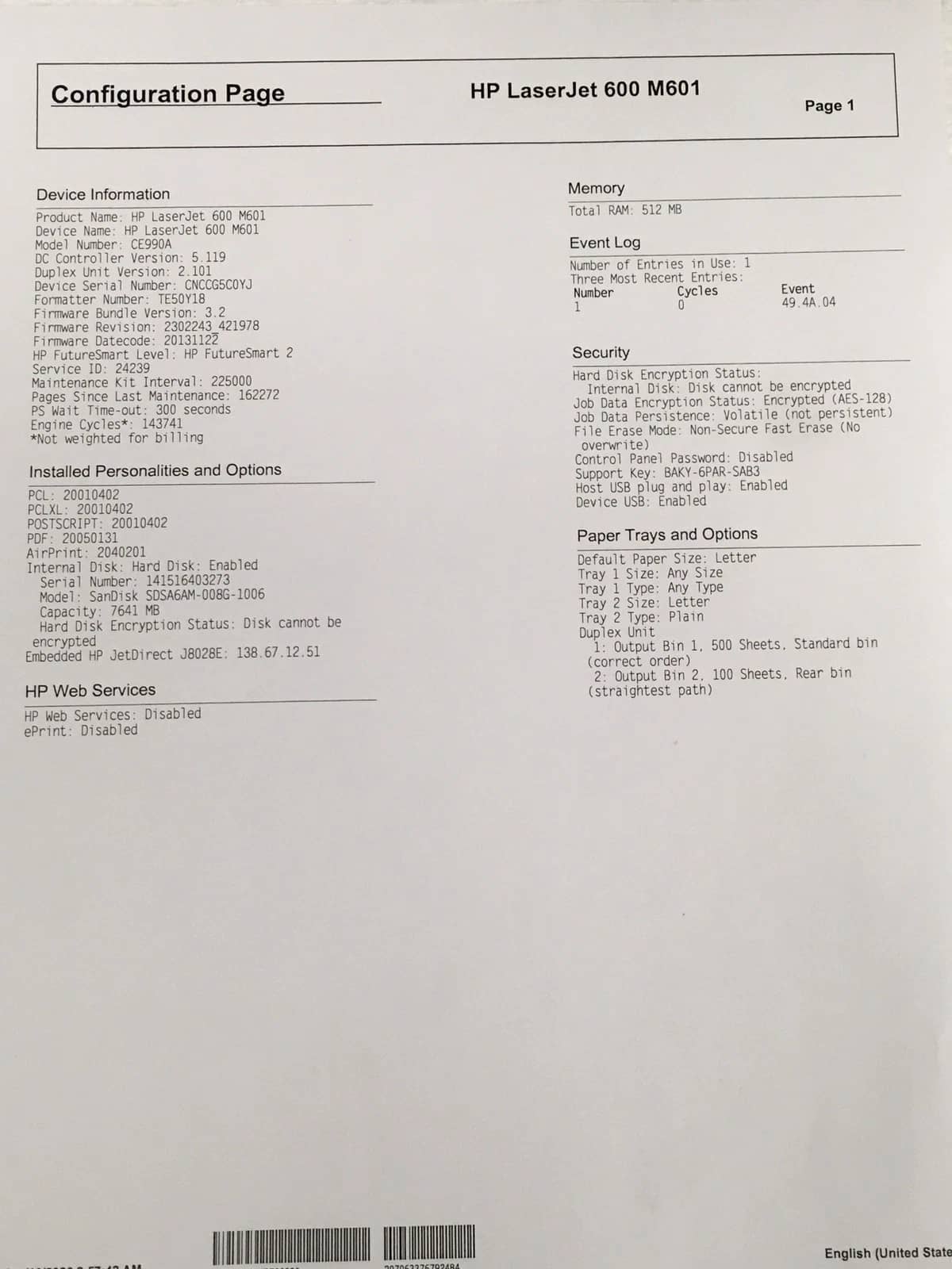 HP M601 Printers Used - Good