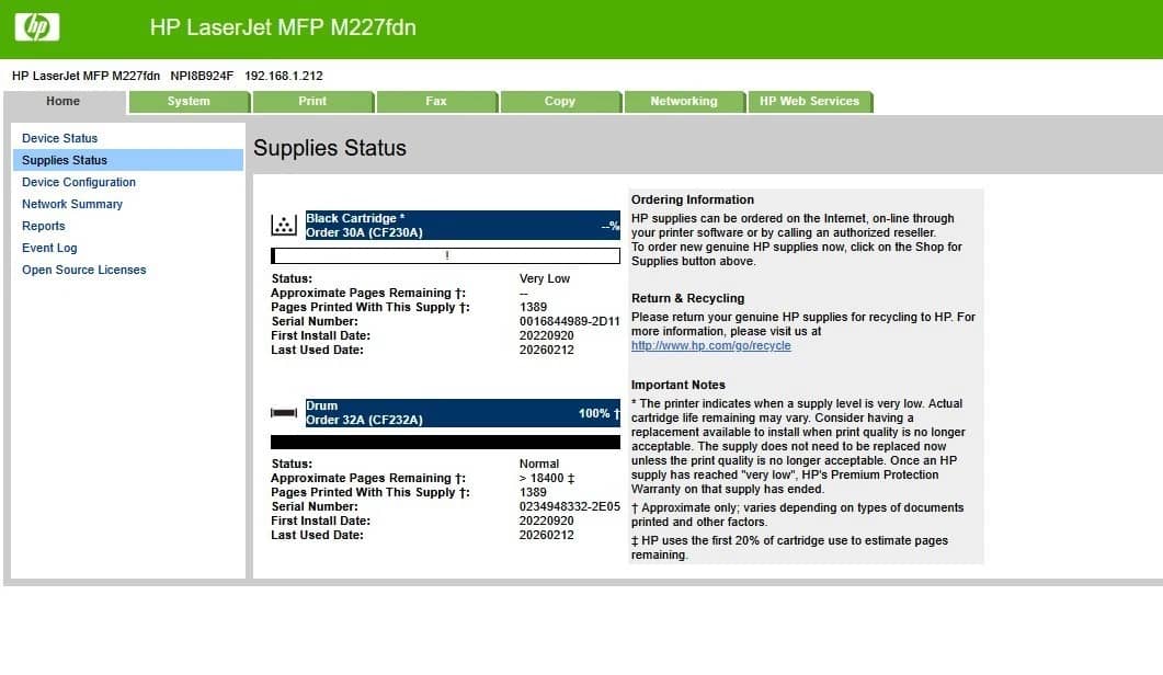 HP LaserJet MFP M227fdn Printers Used - Good