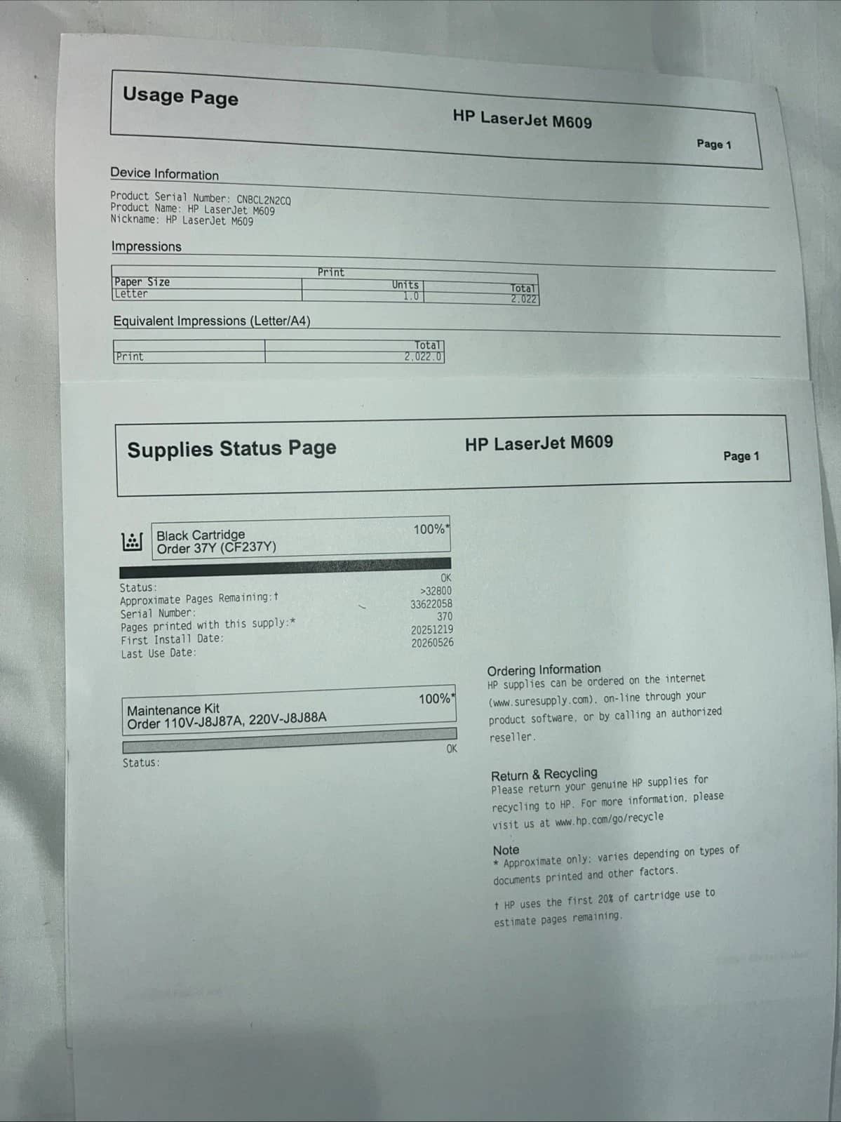 HP M609dn Printers Refurbished - Excellent