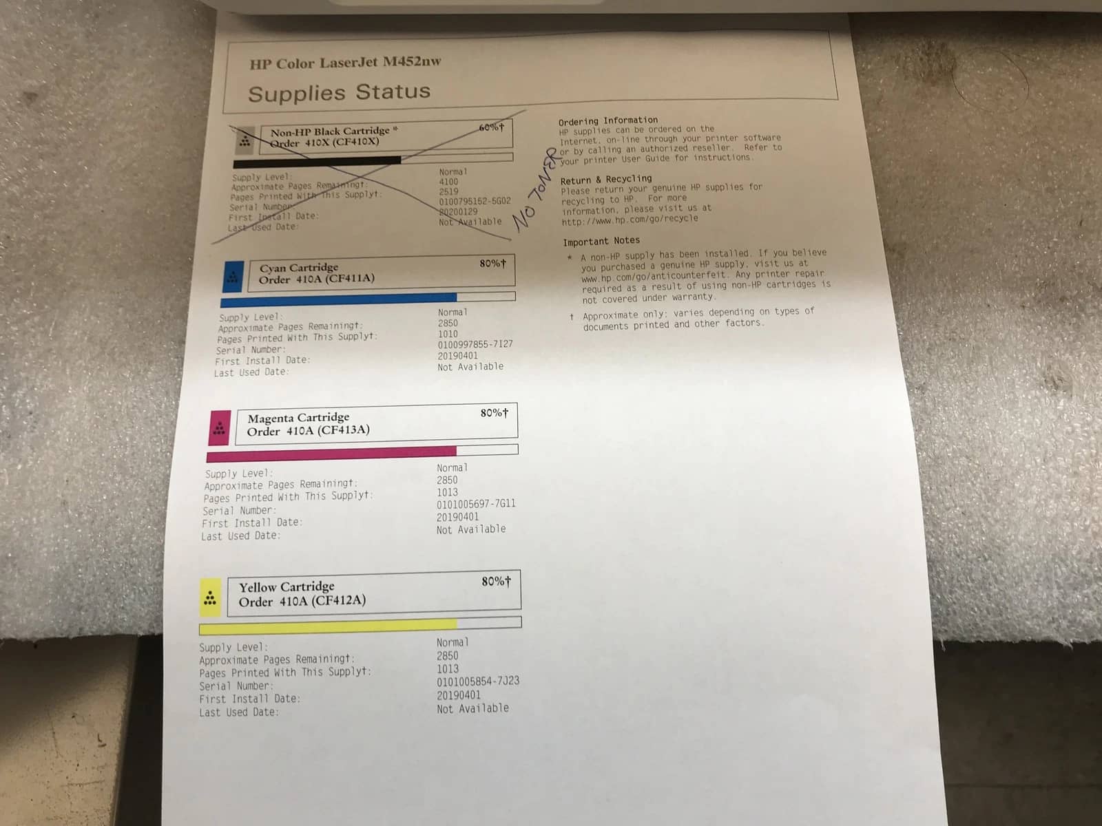 HP Color Laserjet M452nw Printers Used - Good